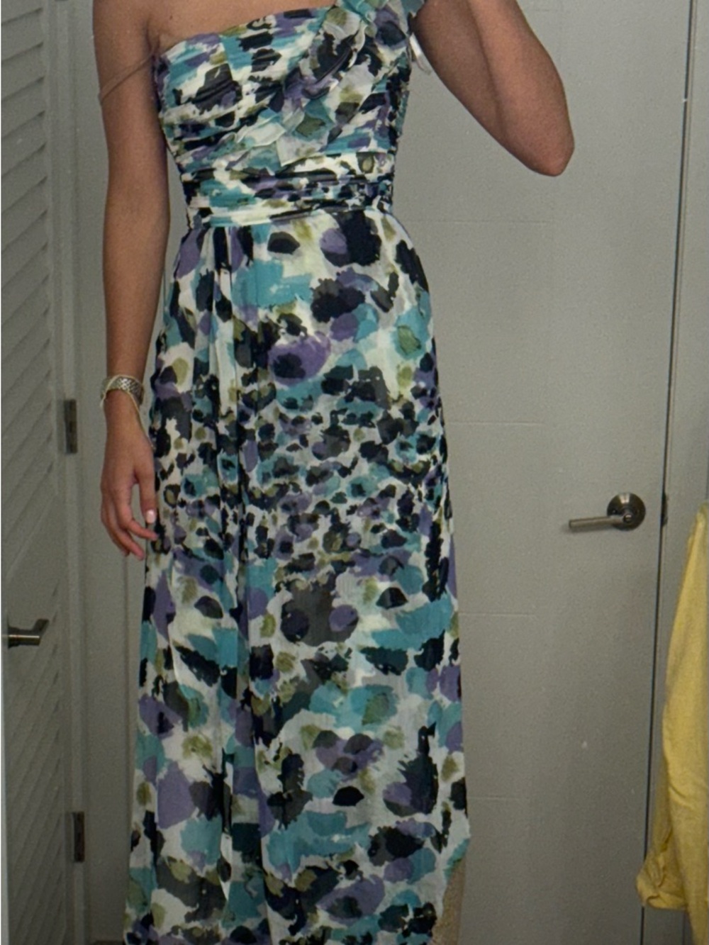 Max & Cleo One-Shoulder Floral Print Maxi Dress in Teal, Purple, Black, Olive